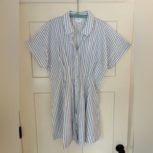 Striped button-front short sleeved shirt dress